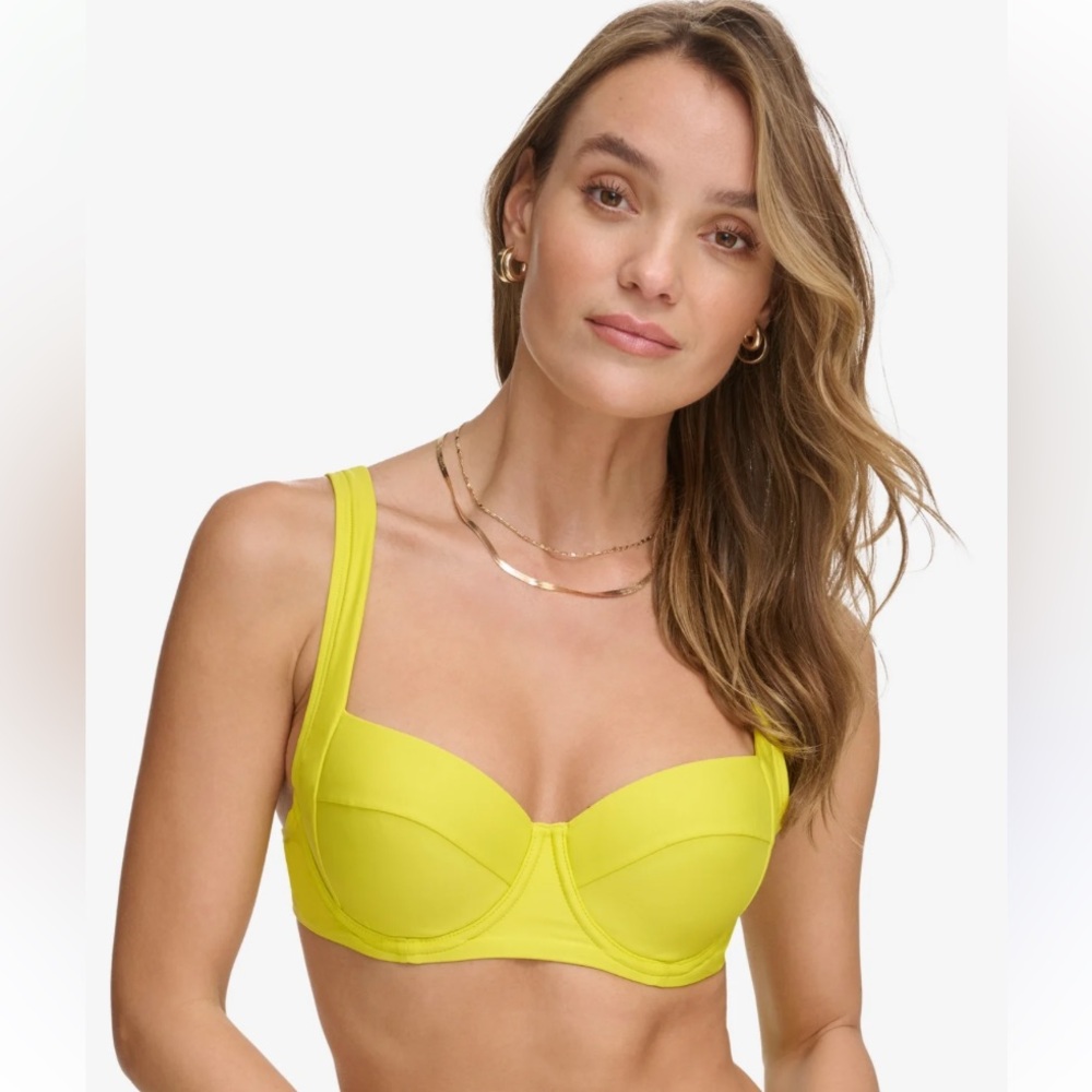 NWT DKNY women's molded CUP balconette UNDERWIRE bikini top in neon yellow L